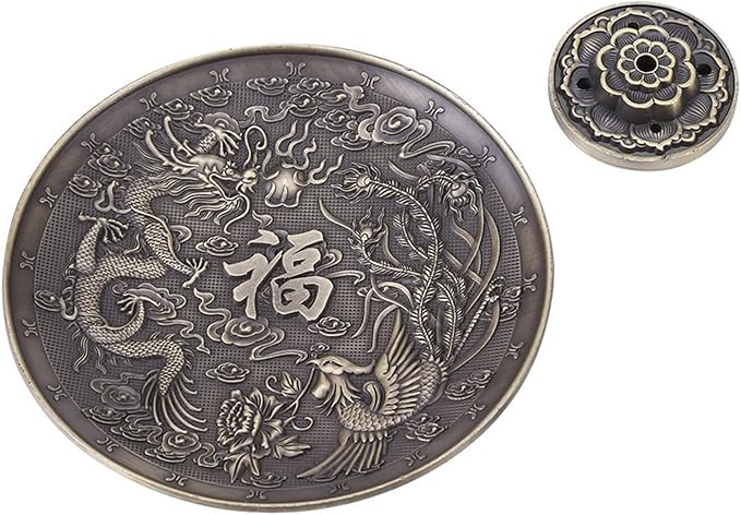 Incense Stick Holder Plate Zinc Alloy Dragon Pattern Incense for Bedroom Temple Office Hotel (Copper)