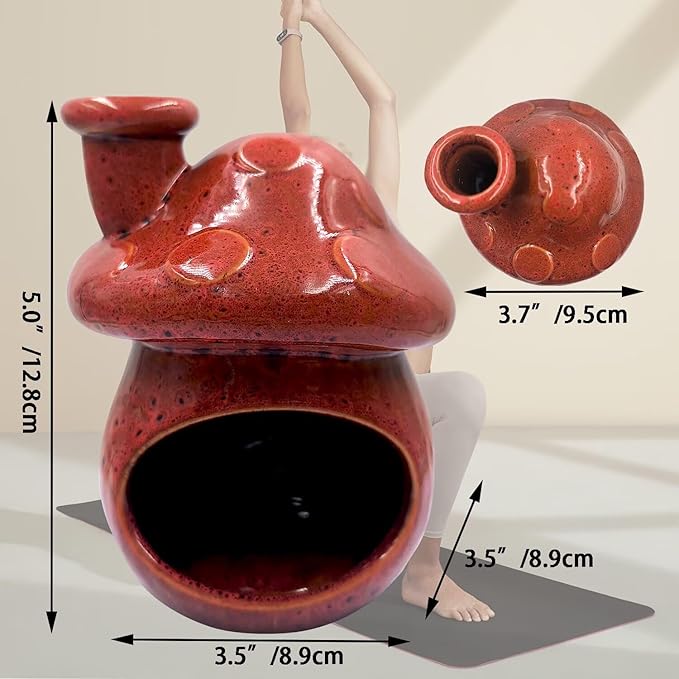 Palo Santo Holder and Sage Burner,Ceramic Mushroom Incense Cone Burner,Mini Chiminea Sage Ash Catcher, Smudge Bowl for Yoga Meditation Home Decor,Speckled Red
