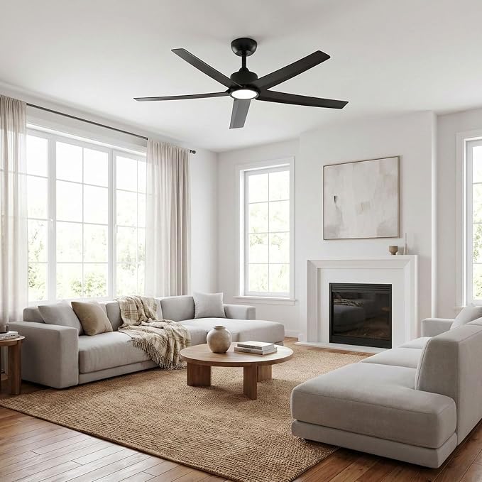ocioc 52 Inch Smart Ceiling Fan,Modern Ceiling Fans with Lights and Remote,Compatible with Alexa/Google Home/APP,Reversible,Dimmable,3 CCT,Timer,Black Ceiling Fan for Bedroom,Living Room