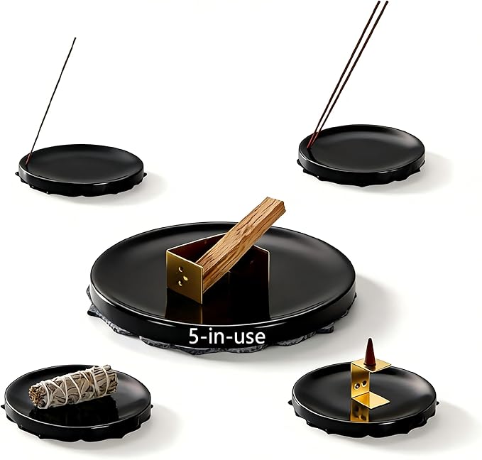 5-in-1 Multi-Function Marble Incense Holder | 7.1-Inch Natural Marble Burner, All-in-One for Cones & Sticks, Heat-Resistant Aromatherapy Tray with Non-Slip Base (Gift Box Included)