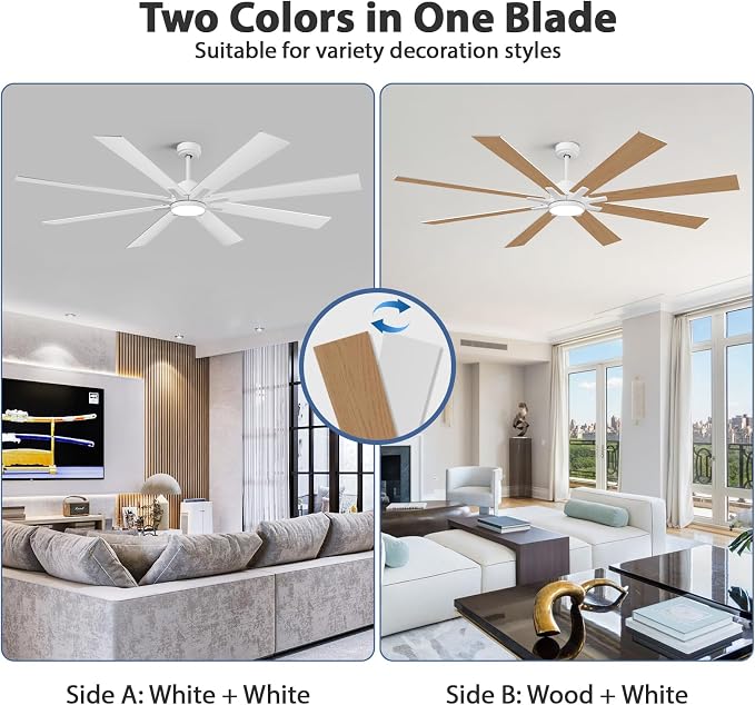72 Inch White Ceiling Fans with Lights, Indoor Outdoor Ceiling Fans for Patios with Remote, 8 Double-Finish Blades, 5-CCT, Large CFM Quiet Reversible DC Fan for Living Room Gazebo