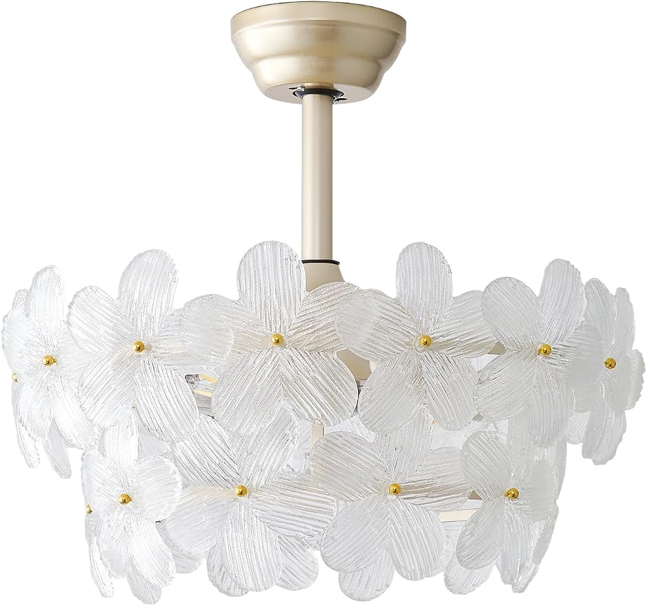 Gold Crystal Fandelier Ceiling Fans with Lights, 20" Gold Flower Chandelier Ceiling Fan with Light Remote Control, Caged Mid-Century with 6 Speeds for Bedroom, Nursery, Living Room