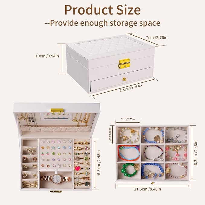 coobest Jewelry Box, 2 Layer Jewelry Organizer with Velvet Earring Organizer, Jewelry Holder Organizer Travel, White Jewelry Boxes for Women, Jewelry Boxes & Organizers for Girls