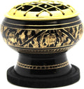 Govinda - Small Decorated Brass Charcoal Screen Incense Burner with Wooden Coaster