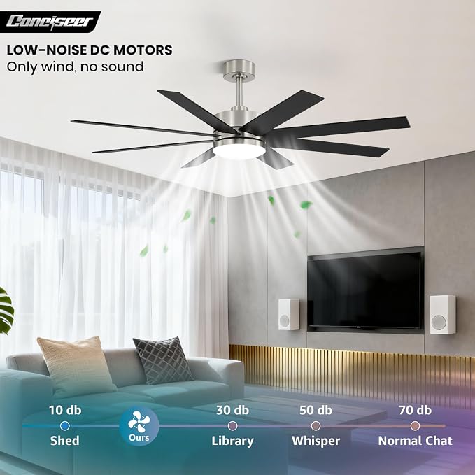 60 Inch Ceiling Fans with Lights and Remote, Dual Color 6 Blades, Bedroom Living Room Office Library Cafe Outdoor Industrial, 3CCT Dimmable, 6 Speed Reversible Quiet DC Motor, Sand-nickel/Wood Grain