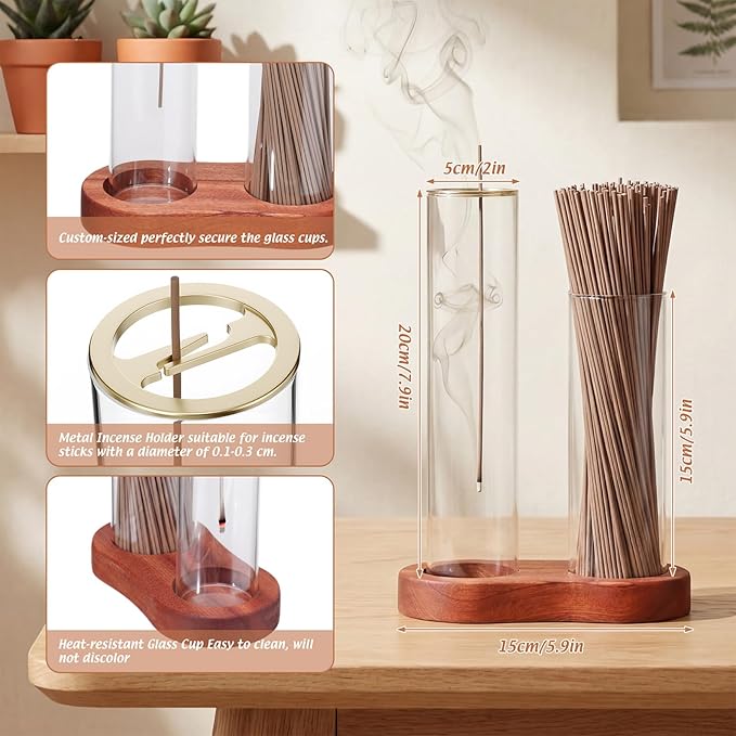 2 in 1 Incense Burner Holder with Storage, Mess Free Upside Down Incense Holder for Sticks with Glass Ash Catcher, No Ash Flying for Yoga, Meditation, Spa & Home Decor