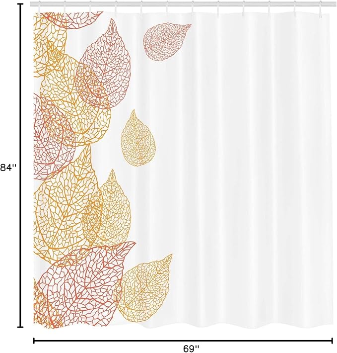 Ambesonne Leaf Shower Curtain, Illustration of Fall Leaves Modern Pattern Romantic Art with Soft Autumn Colors, Cloth Fabric Bathroom Decor Set with Hooks, 69" W x 84" L, Marigold Coral