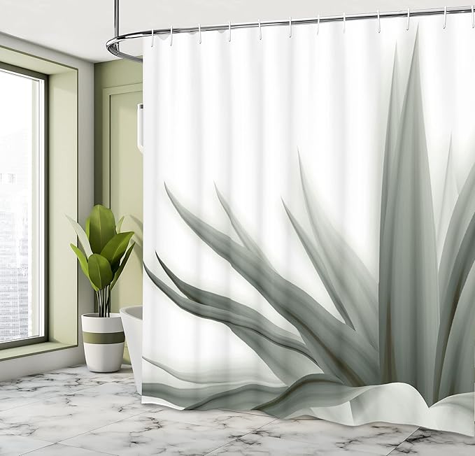 Ambesonne Flower Shower Curtain, Ombre Color Change Style Leaves Water Colored Print Calming Details Image, Cloth Fabric Bathroom Decor Set with Hooks, 69" W x 84" L, Sage Green
