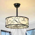 Farmhouse Caged Ceiling Fan Light: 18.9" Semi Flush Mount Ceiling Fan Lights Bladeless Fandelier with Remote/Timer/Reversible 6 Speeds/DC Motor Small Ventilador de Techo for Bedroom Living Room