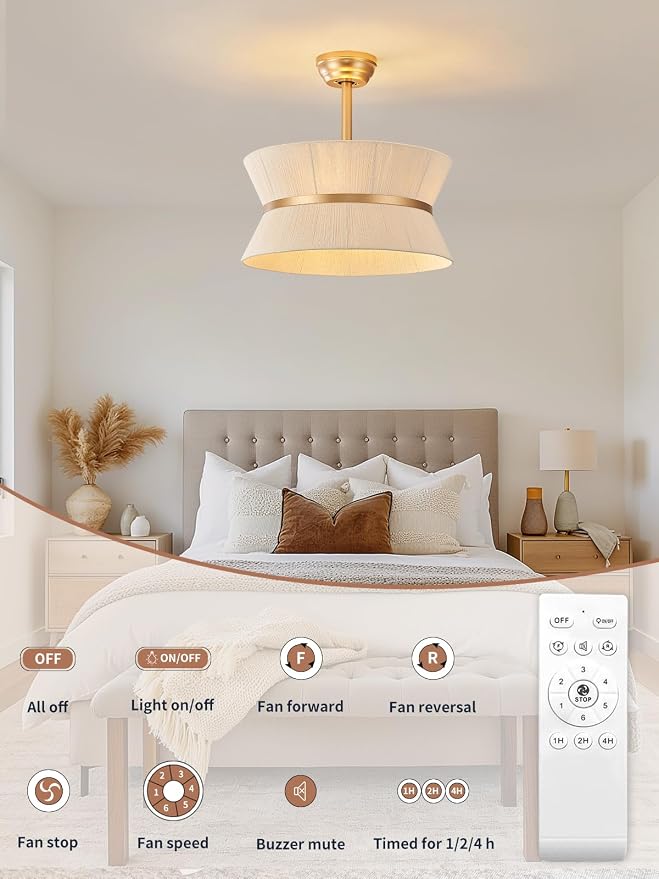 Boho Ceiling Fan with Light and Remote Rattan Chandelier Fan Gold Caged Fandelier Ceiling Fan with Light for Bedroom,Nursery,Foyer,Kitchen and Living Room(6 Speeds Timing Adjustment Height Enclosed)