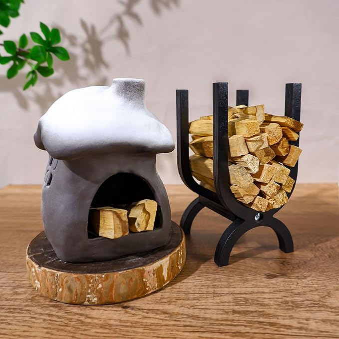 Mougigi Tall Snow-Roofed Ceramic Palo Santo Burner - Mini Chiminea Incense Holder with Stable Base, Ideal for Smudging Sage & Burning Incense Cones, Perfect for Meditation, Yoga, Altars, Home Decor