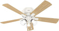 Hunter 52 inch Indoor Ceiling Fan with LED Lights and Pull Chain - Low Profile Flush Mount White Ceiling Fan, 5 Blades, For Bedroom, Living Room, or Kitchen, Quiet - Crestfield 54207, Fresh White