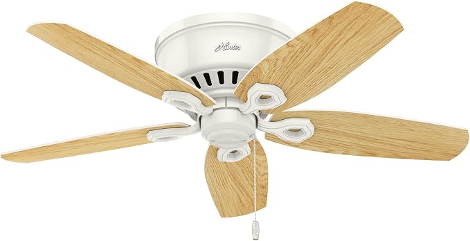 Hunter Builder, Indoor, Ceiling Fan, with LED Lights, 42 inch, Snow White | Low Profile Flush Mount, Pull Chain, 5 Blades, For Bedroom, Living Room, Kitchen, 51090
