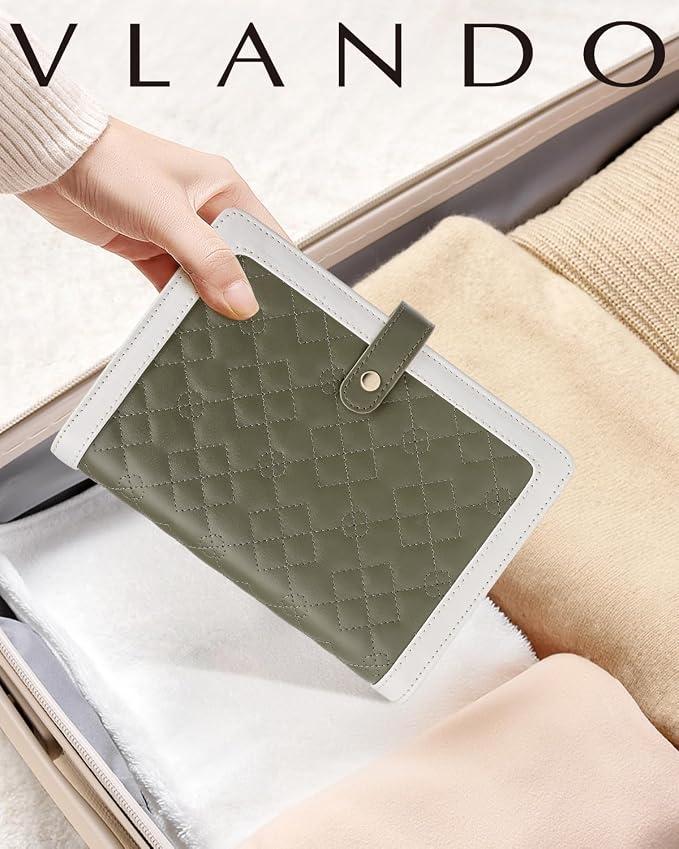 VLANDO Travel Jewelry Organizer Case,Mom Gifts from Daughter,Jewelry Storage Book Ring Binder with Clear Zipper Velvet Jewelry Pouch Bag,Travel Essentials for Rings,Necklace,Earrings-Olive Green
