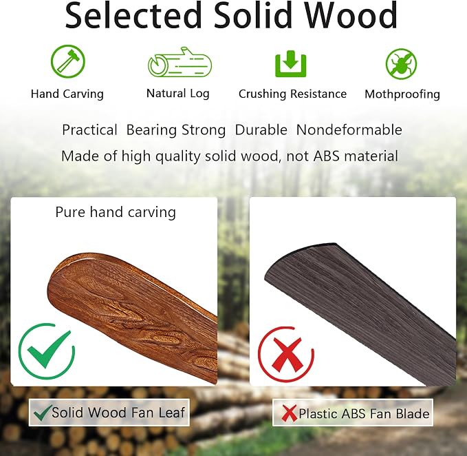 42 In Wood Ceiling Fan with Light,Noiseless Reversible DC Motor with Remote | tung walnut solid wood blades, quiet dc motor, remote control, dimmable 3cct led, indoor outdoor for farmhouse kitchen patio