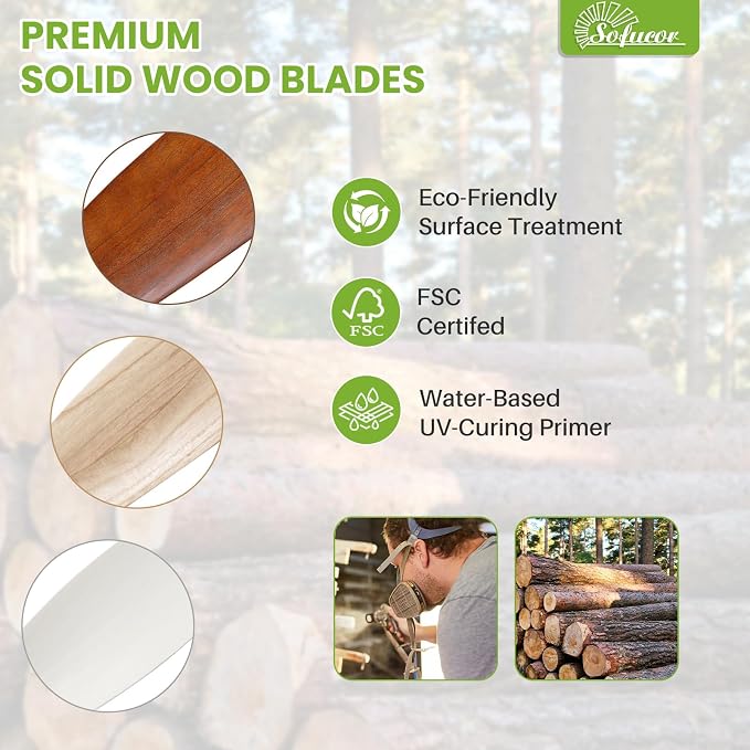 Sofucor 60 Inch Ceiling Fan with Light and Remote - 3 Solid Wood Blades, Quiet DC Motor, 6 Speeds 7000CFM, Dimmable 3-Color LED with Memory, Timer & Reversible for Living Room, ETL, Walnut Wood