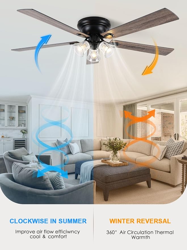 60 Inch Flush Mount Farmhouse Ceiling Fans with Lights and Remote | Reversible Blades Rustic Chandelier Fandelier with 6 Speeds, Vintage Low Profile Ceiling Fan for Living Room Bedroom Kitchen