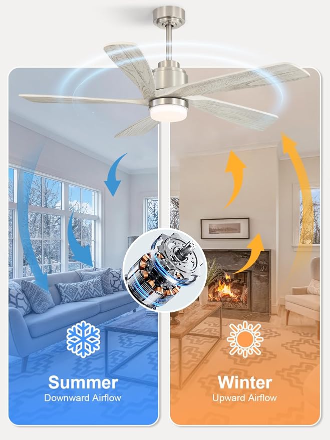 Sofucor Ceiling Fan with Lights and Remote, 52 Inch Modern Wood Ceiling Fan with 2 Downrods for Indoor Farmhouse Bedroom Living Room Outdoor Patio Porch, Quiet/Reversible/Timer