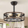 LEDIARY 18 Inch Caged Ceiling Fan with Light, Fandelier Farmhouse Ceiling Fan with Remote, Small Bladeless Fan Lights Ceiling Fixtures for Kitchen, Bedroom, Outdoor-Black and Gold
