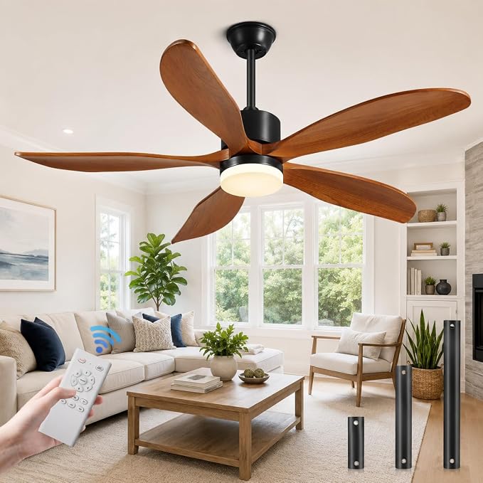 Yahada 72" Ceiling Fans with Lights and Remote 5 Blades Outdoor Fans Brown | Ceiling Fan with Light for Patios Indoor, ETL Listed, Timer, 6 Speeds, 3 Color, 7500 CFM, Reversible Quiet DC Motor
