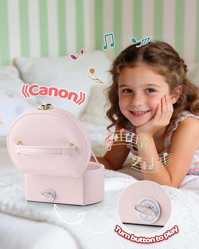 VLANDO Musical Jewelry Box for Girls - Valentines Day Gifts for Daughter Kids - Birthday for Girls Ages 4 5 6 7 8-12 Year Old - Kid Music Box with Ballerina for Birthday Bedroom Decor - Light Pink