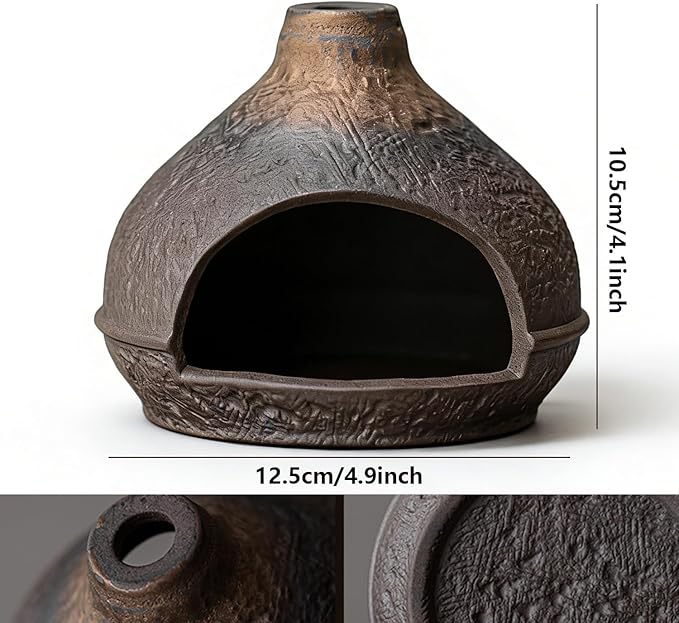Palo Santo Holder Incense Burner-Zongzi Clay Smudge Bowl with Chimney, Mini Ceramic Fireplace for sage、Cone Burning (Handmade - B)