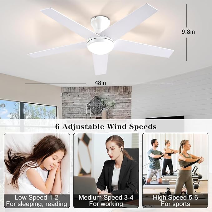 Ayaoty Ceiling Fans with Lights, 54" Low Profile Indoor Ceiling Fan with Light and Remote Control, Dimmable, Noiseless, Reversible, Brown Ceiling Fan for Bedroom, Indoor/Outdoor Use