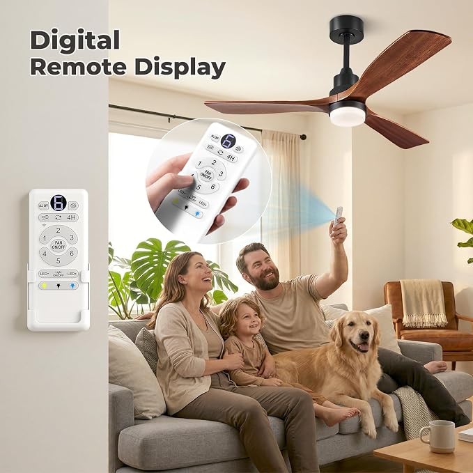 60 inch Smart Ceiling Fan with Lights,Outdoor Ceiling Fan 3 Wood Blades Compatible with Alexa/Gg Voice Control&App&Remote,Quiet DC Motor for Covered Patio Porch Bedroom,Dark Walnut