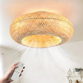 Depuley Boho Ceiling Fan with Light: 20 Inch Bamboo Woven Flush Mount Fandelier with Remote and Timer Control - Caged Ceiling Fan with 6 Speeds - Indoor Quiet Fan for Bedroom and Living Room