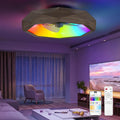 RGB Ceiling Fans with Lights and Remote, Modern Smart LED Ceiling Fans Light, 6 Speeds & 3000K-6500K Dimmable, Quiet Bladeless Fandelier Ceiling Fan with Light for Bedroom (22In,Walnut Wood)