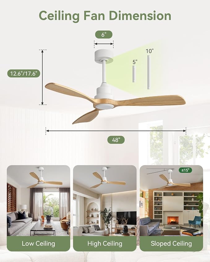 Sofucor 48 Inch Smart Ceiling Fan No Light-Outdoor Smart Ceiling Fan with Alexa/Google/APP/Remote Control,Wood Blades Ceiling Fan Without Light,Modern Ceiling Fan for Indoor Bedroom/Living Room/Patios