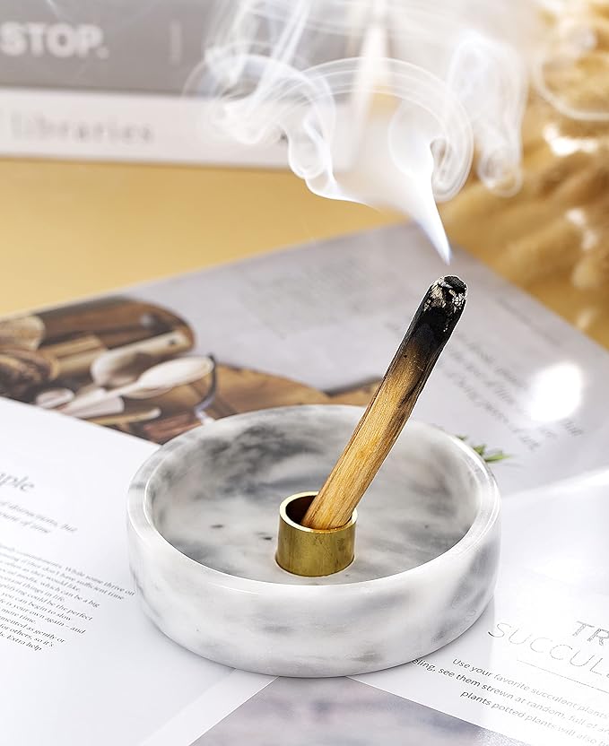 Palo Santo Holder, Natural Marble Incense Burner for Palo Santo Sticks, Handmade Stick Incense Holder Ideal for Smudging, Incense Burning, Decoration (Natural White&Grey)