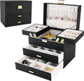 Dajasan Jewelry Organizer Box, Large Jewelry Boxes for Women Girls, Space-Saving 4 Layers Jewelry Storage Case with Drawer, Movable Metal Stand, Modern, Gift Idea (Black + Gold)