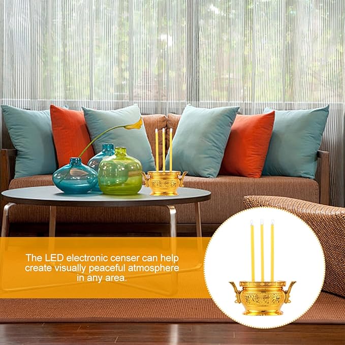 BESPORTBLE Electronic Incense Burner Insencens Burner Led Incense Stick Thai Candle Lamp Buddhist Electric Incense Stick Incense Holder Chinese Candle Light Plastic Shine Treasure Bowl