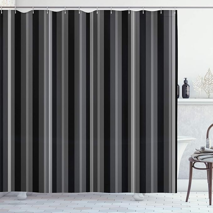 Ambesonne Stripes Shower Curtain, Abstract Ocean Inspired Palette Lines Geometrical Image Illustration, Cloth Fabric Bathroom Decor Set with Hooks, 84" Long Extra, Dark Grey