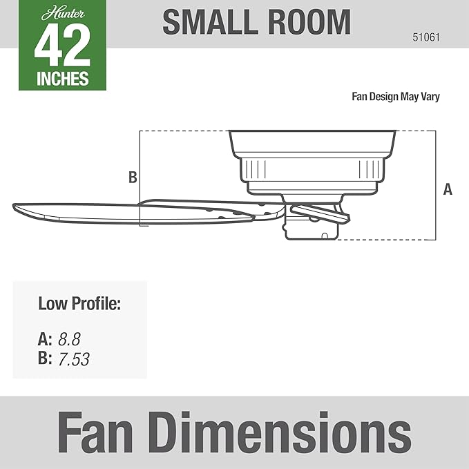 Hunter Low Profile IV, Indoor, Ceiling Fan, No Light, 42 inch, New Bronze | Low Profile Flush Mount, Pull Chain, 5 Blades, For Bedroom, Living Room, Kitchen, 51061