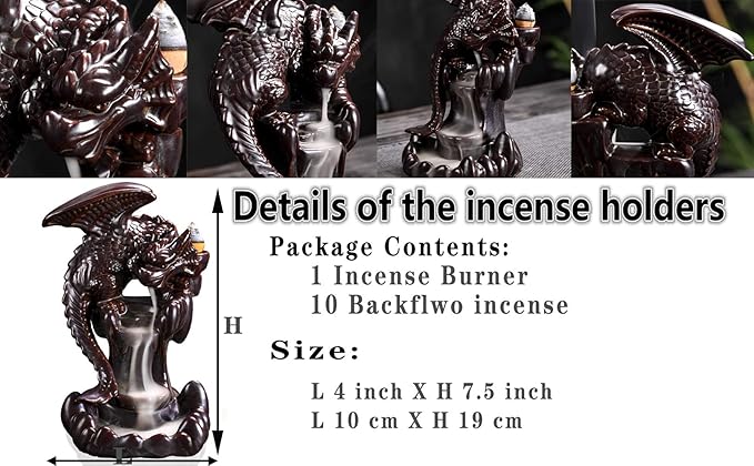 Dragon Backflow Incense Burner, Waterfall Incense Holder Ornamen Statue Fountain Home Decor