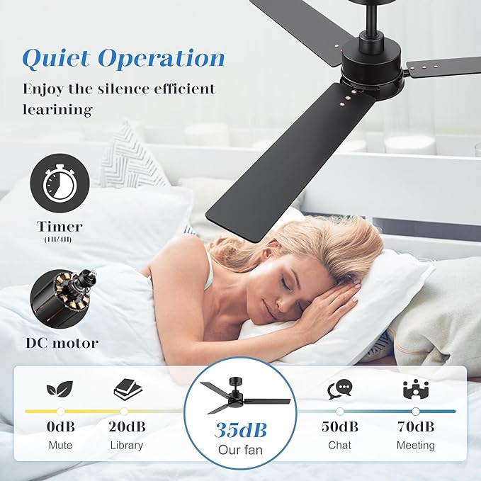 2 Pack 48 Inch Ceiling Fans without Light Remote Control, 6-Speed, Quiet Reversible DC Motor, 3-Blade, Industrial Indoor/Outdoor Ceiling Fan No Light for Living Room Patio, Black