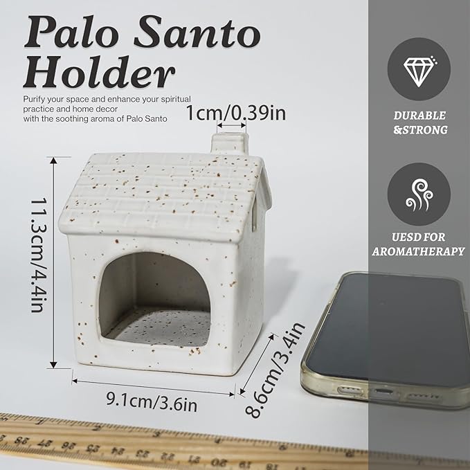 Mougigi White House Palo Santo Burner Holder-Mini Ceramic Chiminea with Stable Base, Perfect for Burning Sage and Incense Cones | Ideal for Zen Altar, Meditation, Yoga, Home Decor & Thoughtful Gifting