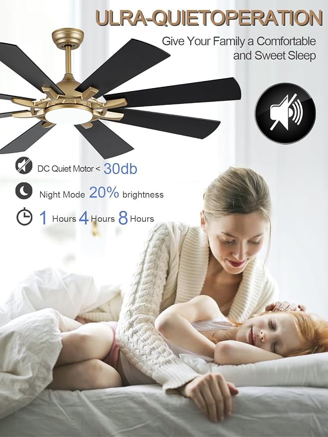 60" Black and Gold Ceiling Fan with Lights and Remote, LargeFandelier Ceiling Fan Modern Chandelier 3CCT LED Light for Living Room Indoor Porch, Reversible Quiet DC Motor 6 Speeds