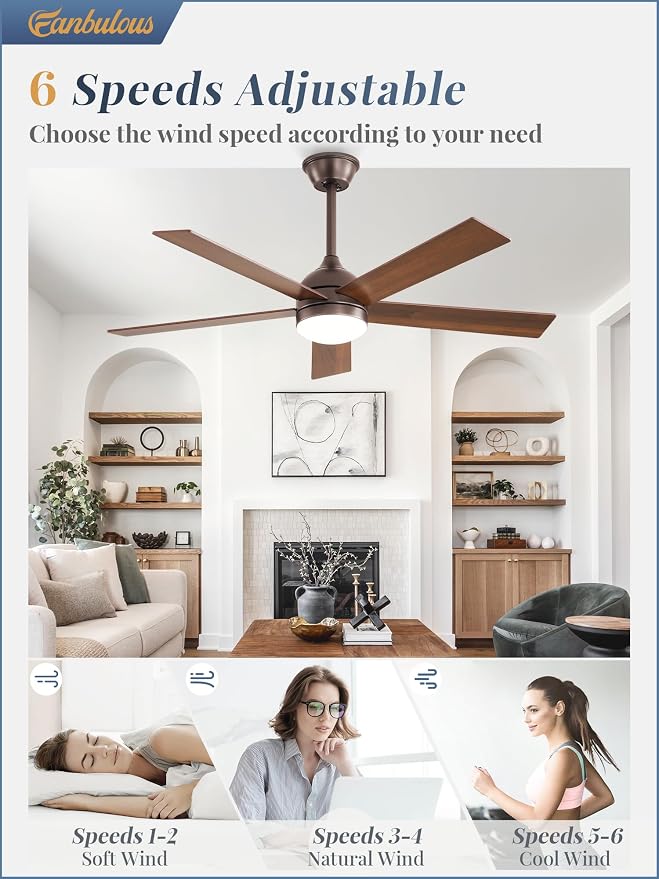 Fanbulous 48 Inch Ceiling Fan with Light and Remote, Brown Ceiling Fans with Light, 5 Dual-Color Blades, Reversible Quiet DC Motor, 6 Speeds, 3CCT Adjustable LED for Bedroom Living Room Kitchen Patio