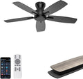 Ohniyou 42 Inch Ceiling Fan No Light, Low Profile Ceiling Fan with Remote and App Control, Flush Mount Ceiling Fan without Light for Bedroom Kitchen Covered Patios, Quiet DC Motor, Black