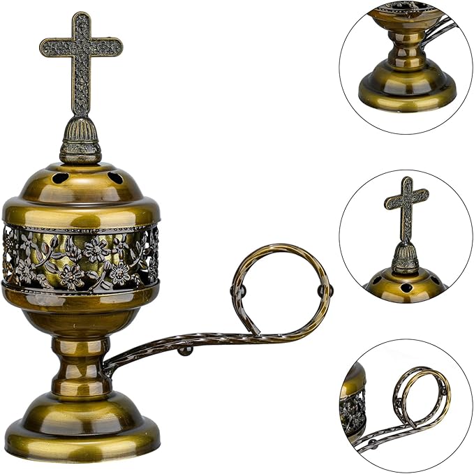 Decorative Palm Tree Incense Burner, Gold Metal Design (Bronze-F008)