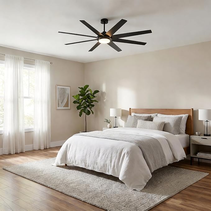 72 Inch Ceiling Fans with Lights, Large Ceiling fan with Light and Remote/APP Control, 3CCT, Dimmable, Noiseless DC Reversible Motor, 8 Blades Black Ceiling Fan for Bedroom Living Room Outdoor