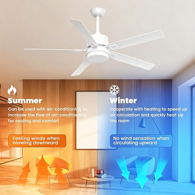 Obabala Ceiling Fan with Light 60 Inch, DC Motor Ceiling Fan with Remote and APP Control, Dimmable LED Color Changing, Reversible Quiet Fan for Bedroom Living Room Indoor Outdoor, Modern