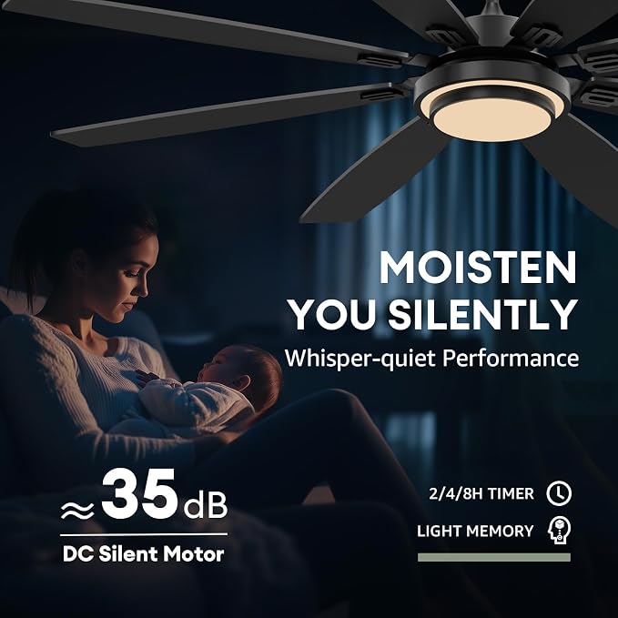Fanbliss 72 Inch Black Large Ceiling Fans with Lights and Remote Control for Living Room, Modern Ceiling Fan with Quiet Reversible DC Motor, Ceiling Fan Lights for Garage, Patio, Indoor and Outdoor