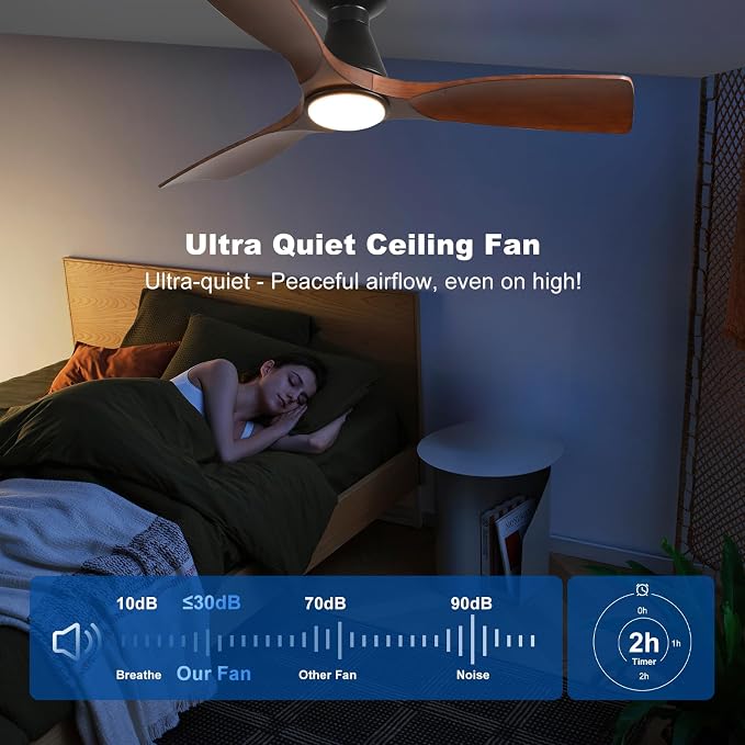 Depuley 42-Inch Ceiling Fans with Lights: Walnut 3 Blade Flush Mount Low Profile Ceiling Fan for Bedroom - Dimmable Indoor Outdoor Fan with Remote Control Ultra Quiet DC Motor Timer