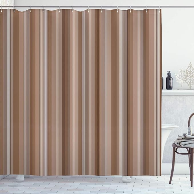 Ambesonne Stripes Shower Curtain, Abstract Ocean Inspired Palette Lines Geometrical Image Illustration, Cloth Fabric Bathroom Decor Set with Hooks, 70" Long, Cocoa Umber