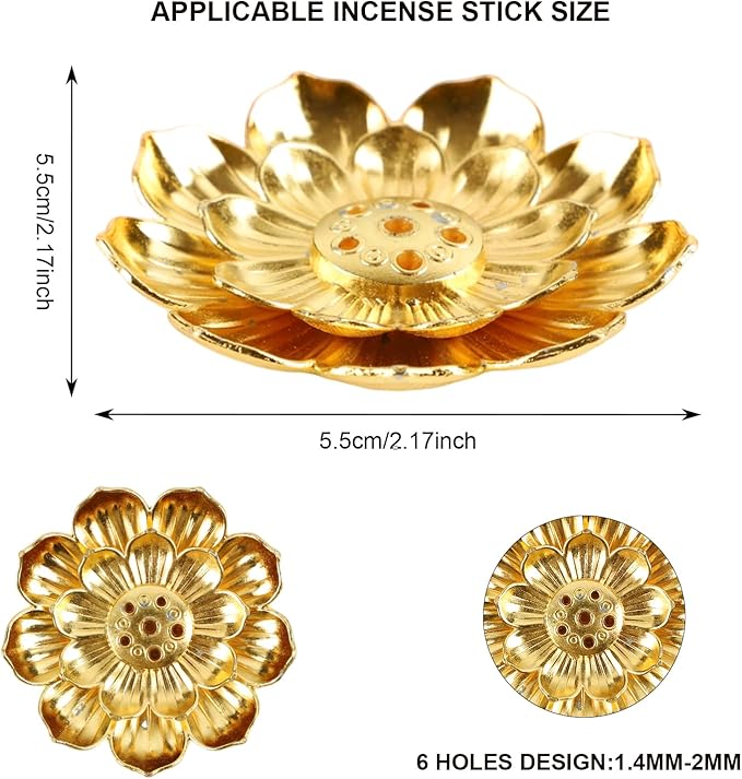 60 Pcs Alloy Incense Holder, Incense Burner, Incense Holder for Sticks with Detachable Ash Catcher Lotus Shape Incense Stick Holder for Home Décor