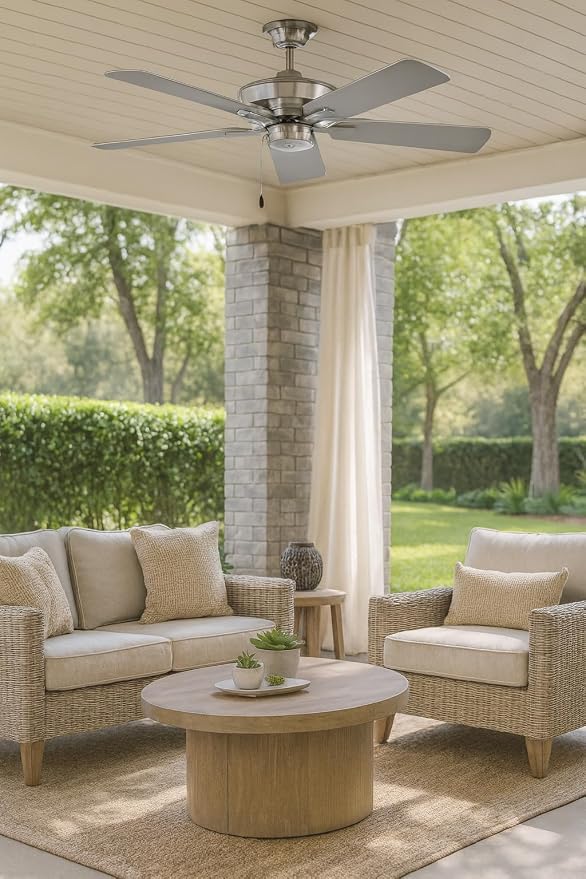 Hinkley Metro 52" Indoor/Outdoor Dual Mount Ceiling Fan, Flush Mount or Suspended by 4.5" Down Rod, Reversible Wooden Fan Blades, Brushed Nickel, Remote Sold Separately